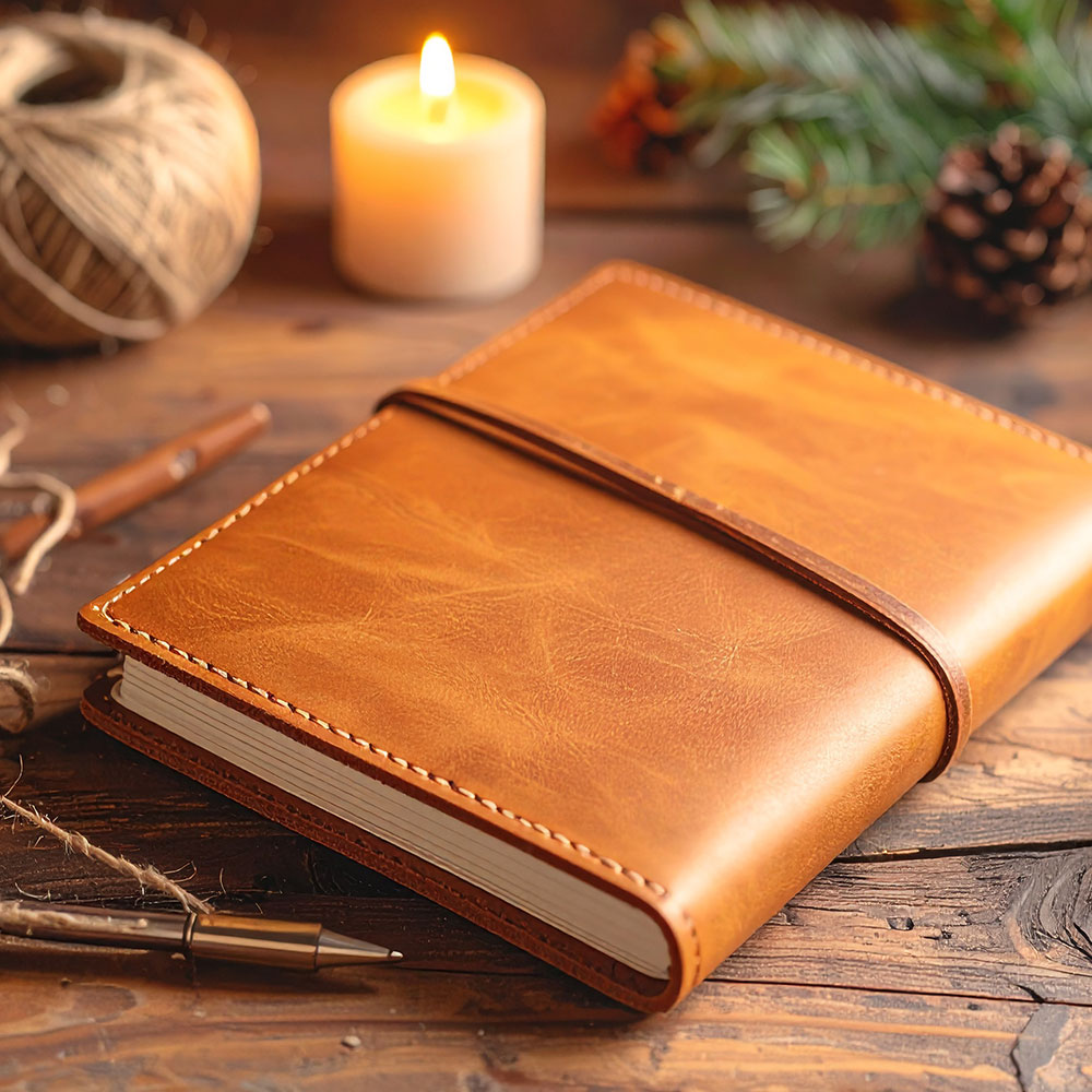 Selbstgemachtes Notizbuch aus Leder