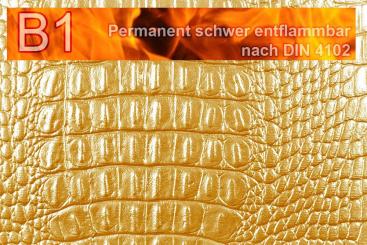 Lackleder-Imitat flammhemmend - Krokodil Gold