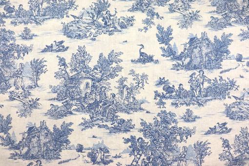 Baumwollstoff Toile de Jouy - Erntezeit - Blau 