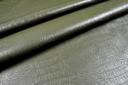 Stretch-Lederimitat - Kroko Sumpfgrün